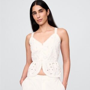Gap Linen-Blend Eyelet Peplum Top